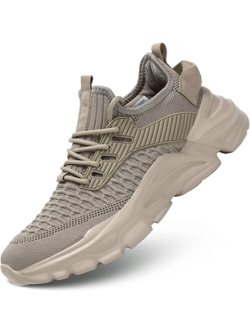 Men's Khaki Rubber Non Slip Breathable Lightweight Fashion Athletic Sneakers